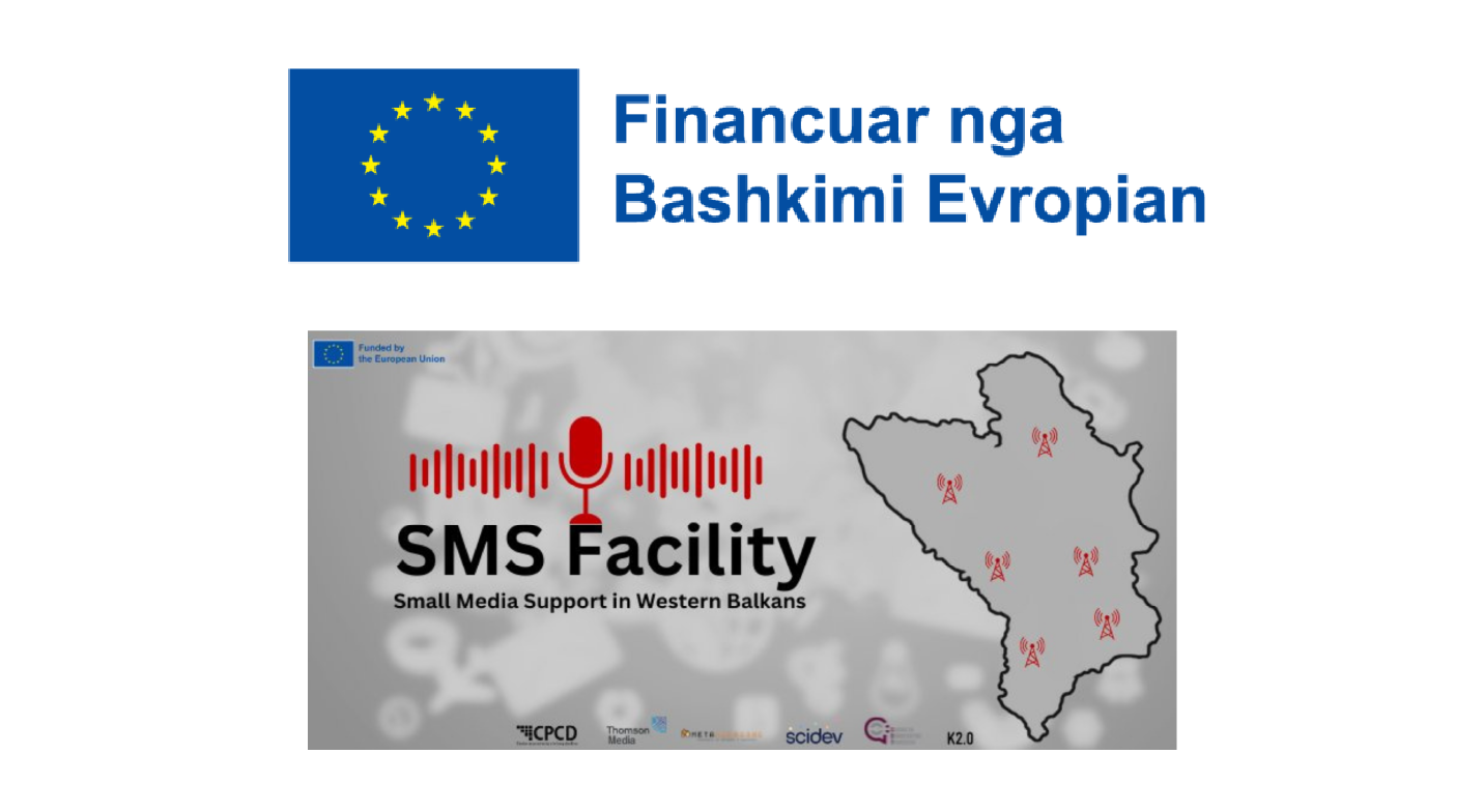 <b>EVROPSKA UNIJA putem CPCD-a<br />
SMS Facility – MALA PODRA podrška medijima na Zapadnom Balkanu</b><br />
<br />
 <br />
Finansiran od strane EU i sproveden od strane CPCD-a, Thomson Media, SCIDEV Albania, Kosovo 2.0, CDT Montenegro i Metamorphosis-a, ovaj projekat ima za cilj jačanje otpornosti i nezavisnosti malih medijskih kuća kroz grantove, mentorstvo, izgradnju kapaciteta, zagovaranje i razvoj onlajn resursne platforme. Projekat obuhvata šest zemalja i strukturiran je u 12 radnih paketa, s fokusom na unapređenje održivosti medija, upravljanja i kvaliteta sadržaja, kao i podsticanje saradnje i zagovaranja za povoljnije medijsko okruženje.<br />
<br />
Trajanje projekta: novembar 2024 – novembar 2027.